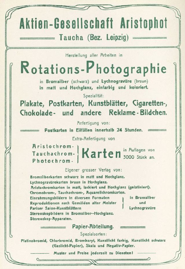Aristophot�s entire Production Range 1909.