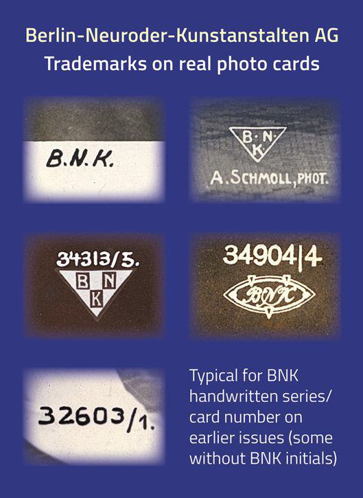 BNK trademarks on real photo postcards.