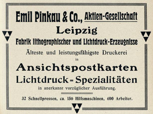 Emil Pinkau & Co. AG, Leipzig, advert from 1909