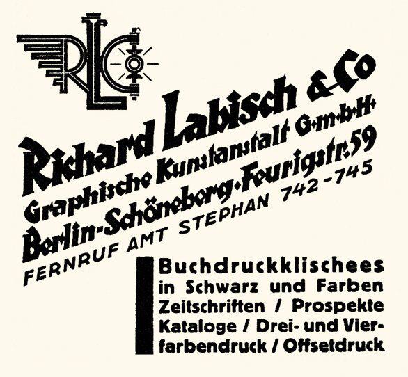 Richard Labisch & Co. advert from 1927